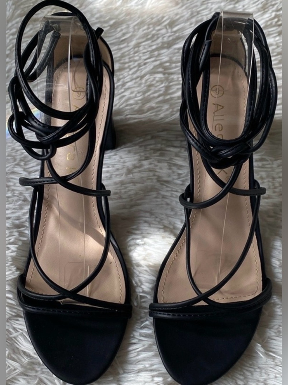 Allegra K Black Strappy Lace-Up Block Heel Sandals
